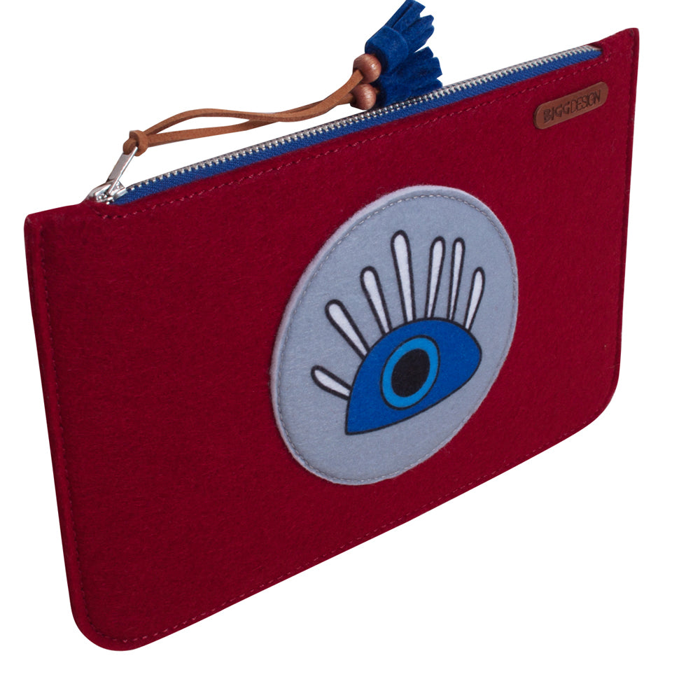 Biggdesign My Eyes on You Damen Kosmetiktasche in Rot mit buntem Augenmuster, aus hochwertigem Premium-Filz, ideal für die Aufbewahrung von Kosmetik und persönlichen Gegenständen.